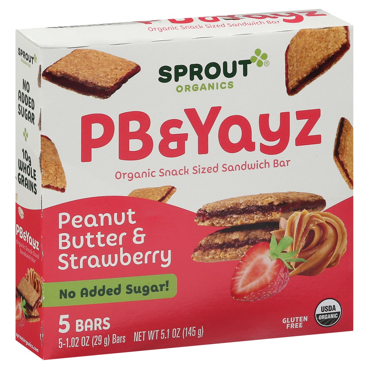 slide 9 of 9, Sprout Organics PB & Yayz Organic Peanut Butter & Strawberry Sandwich Bar Snack Sized 5 - 1.02 oz Bars, 5 ct