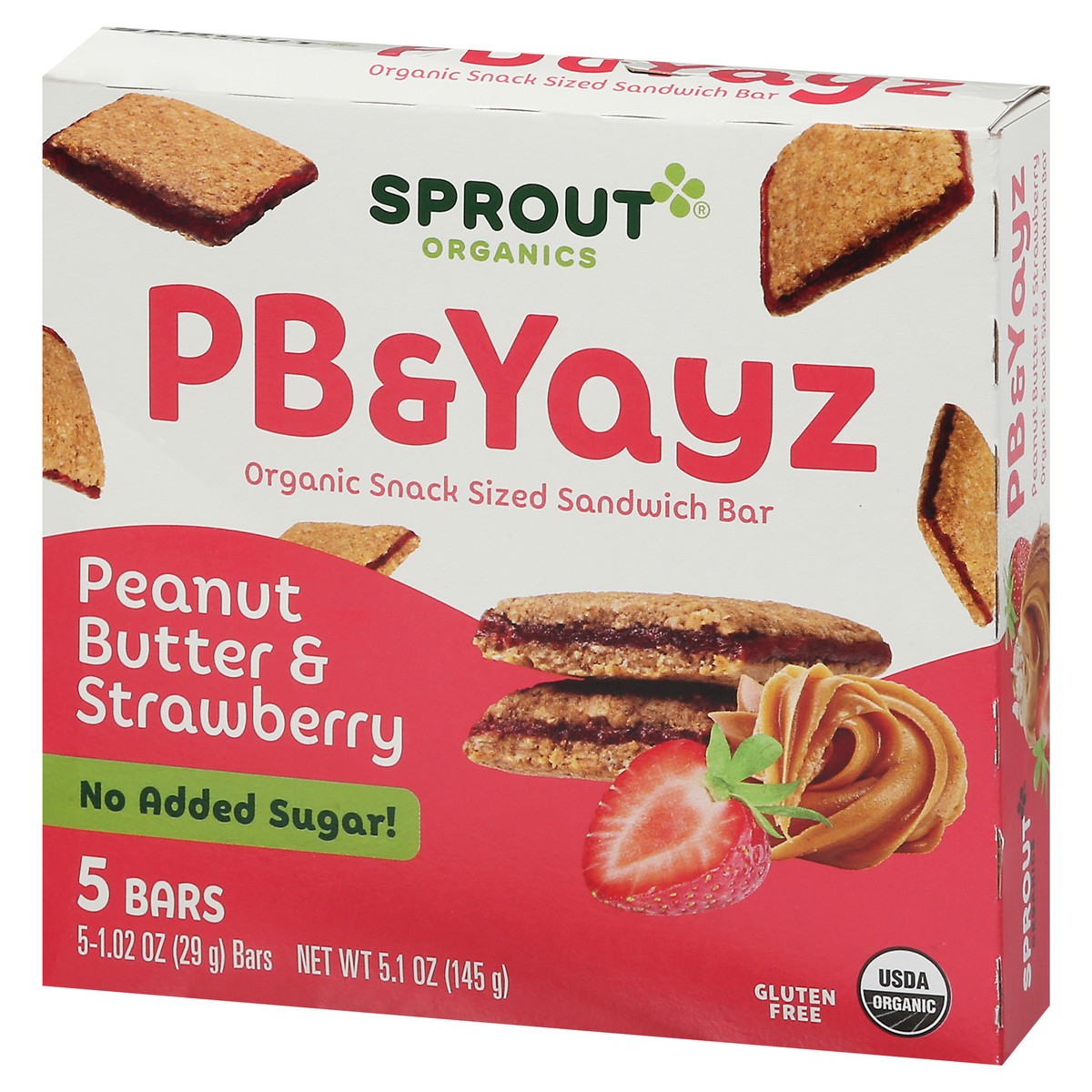 slide 4 of 9, Sprout Organics PB & Yayz Organic Peanut Butter & Strawberry Sandwich Bar Snack Sized 5 - 1.02 oz Bars, 5 ct