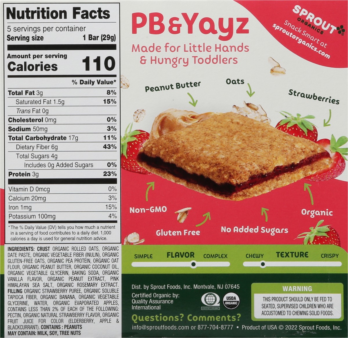 slide 3 of 9, Sprout Organics PB & Yayz Organic Peanut Butter & Strawberry Sandwich Bar Snack Sized 5 - 1.02 oz Bars, 5 ct