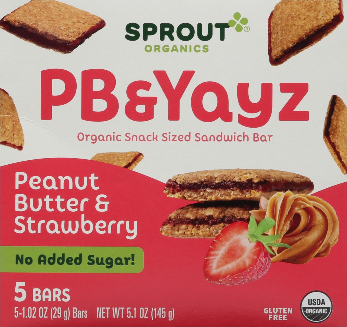 slide 7 of 9, Sprout Organics PB & Yayz Organic Peanut Butter & Strawberry Sandwich Bar Snack Sized 5 - 1.02 oz Bars, 5 ct