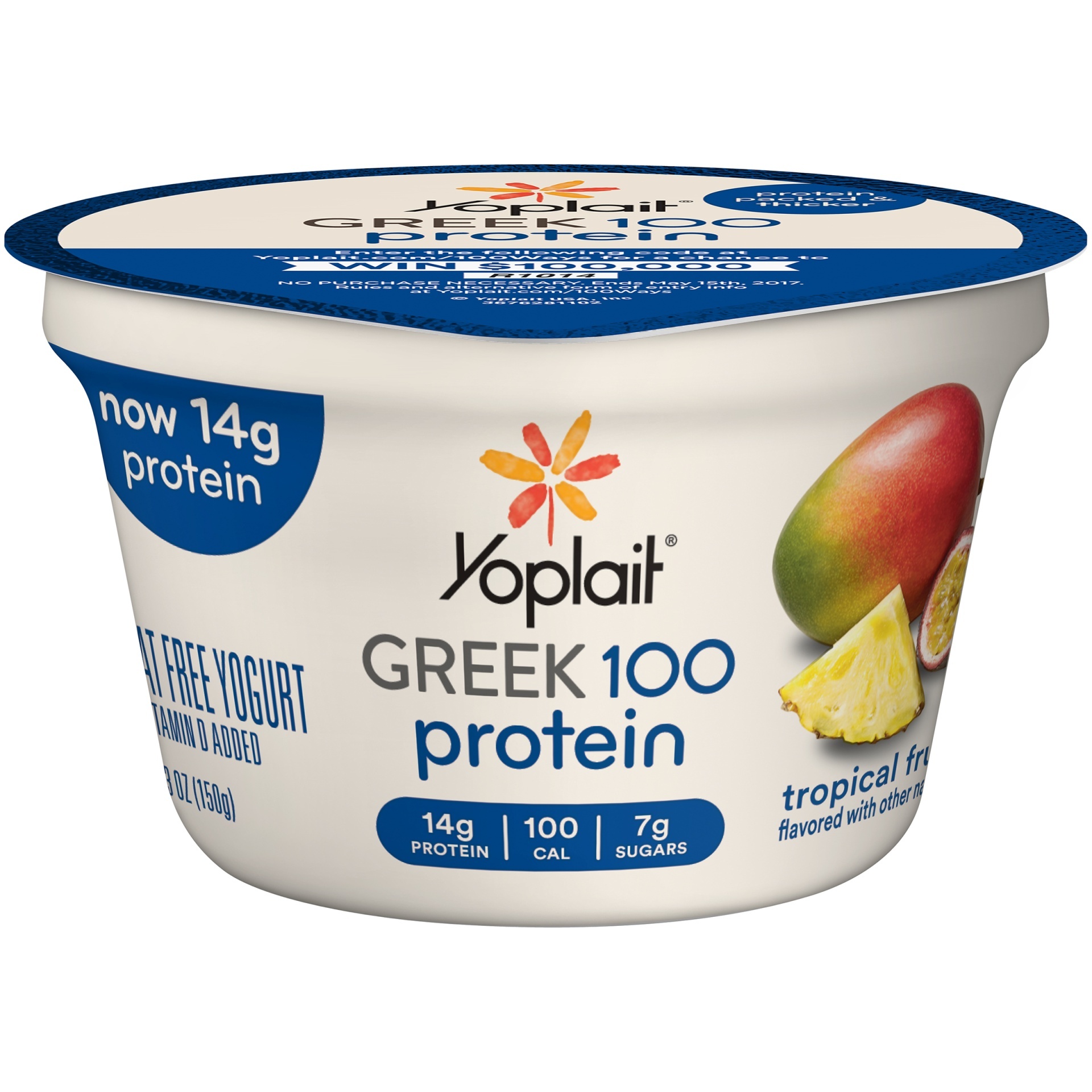 slide 1 of 1, Yoplait Greek 100 Calories Tropical Fruit Yogurt, 5.3 oz