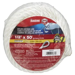 KingCord 1/2 x 50' Twisted Nylon Anchor Line-White