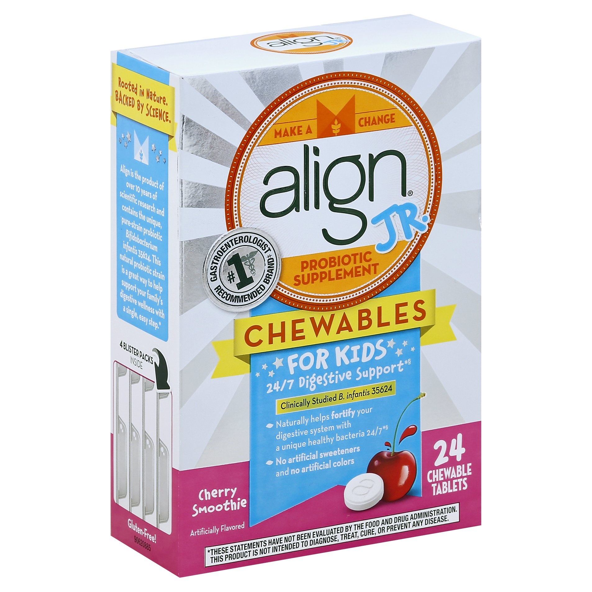 slide 1 of 3, Align Jr. Chewables For Kids Cherry Smoothie Probiotic Supplement Chewable Tablets, 24 ct