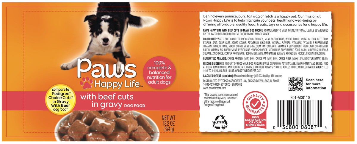 slide 2 of 15, Paws Happy Life with Beef Cuts in Gravy Dog Food 13.2 oz, 13.2 oz