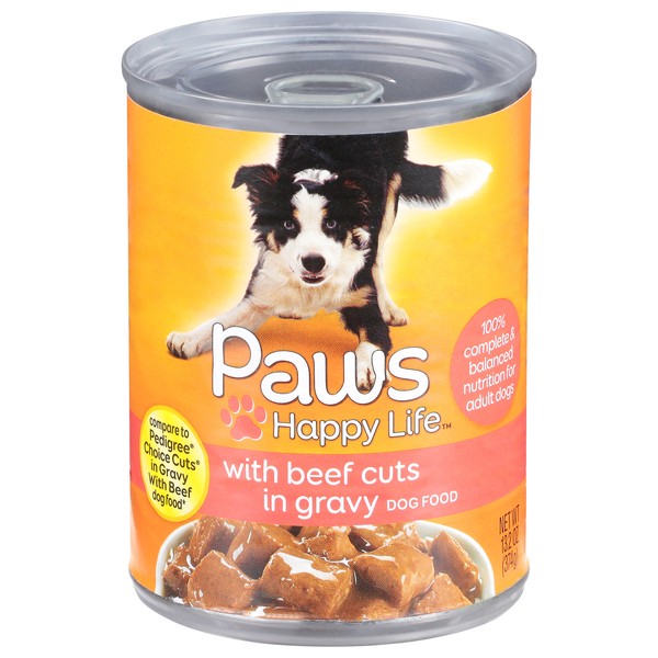 slide 1 of 6, Paws Happy Life with Beef Cuts in Gravy Dog Food 13.2 oz, 13.2 oz