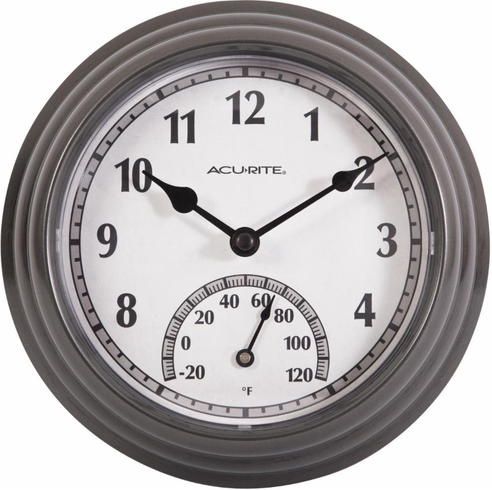 slide 1 of 1, AcuRite Outdoor Clock With Thermometer - Gunmetal Gray, 8.5 in x 2 in