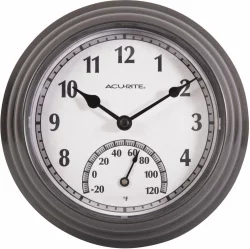 AcuRite Outdoor Clock With Thermometer - Gunmetal Gray