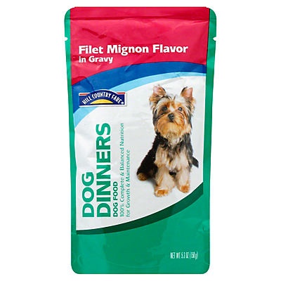 slide 1 of 1, Hill Country Fare Dog Dinners Filet Mignon Flavor In Gravy Dog Food, 5.3 oz