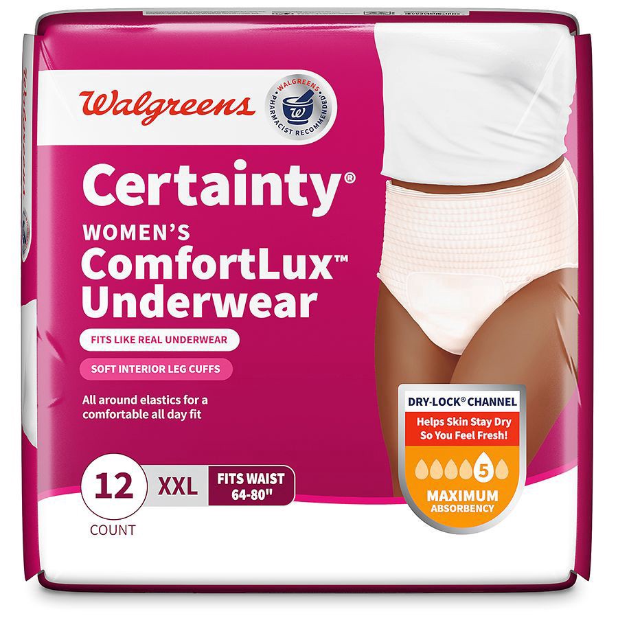 slide 4 of 5, Walgreens Certainty Women's ComfortLux Underwear XX-Large, 12 ct