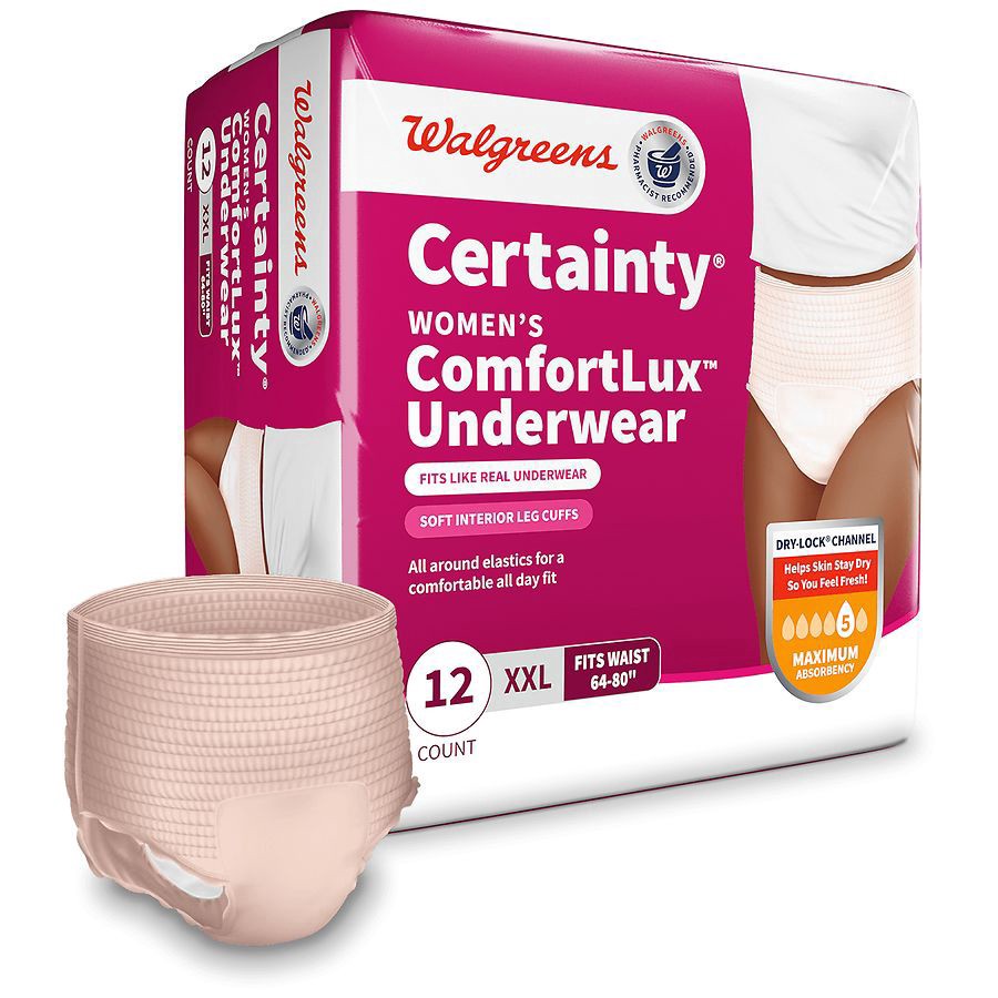 slide 3 of 5, Walgreens Certainty Women's ComfortLux Underwear XX-Large, 12 ct