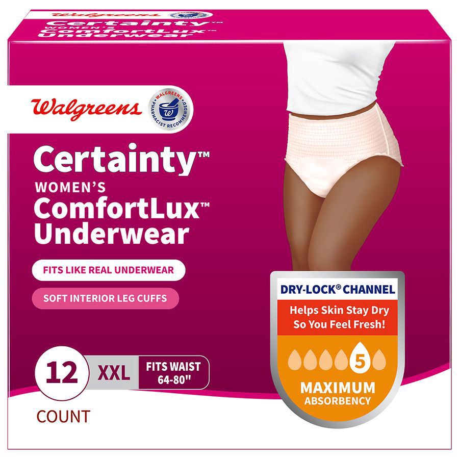 slide 1 of 5, Walgreens Certainty Women's ComfortLux Underwear XX-Large, 12 ct