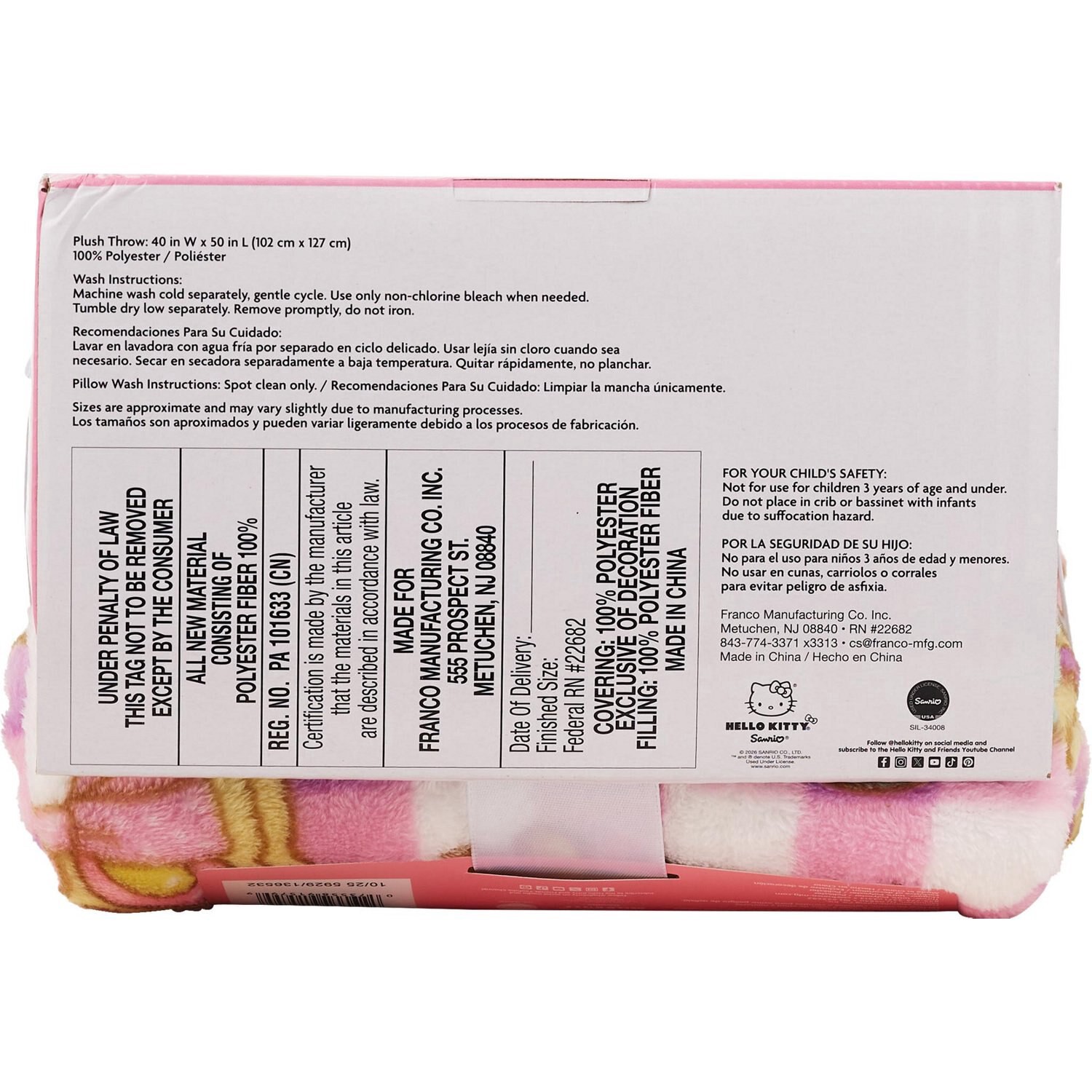 slide 3 of 3, Hello Kitty Flower Gingham Throw & Pillow Set, 40 X 50 In, 1 ct