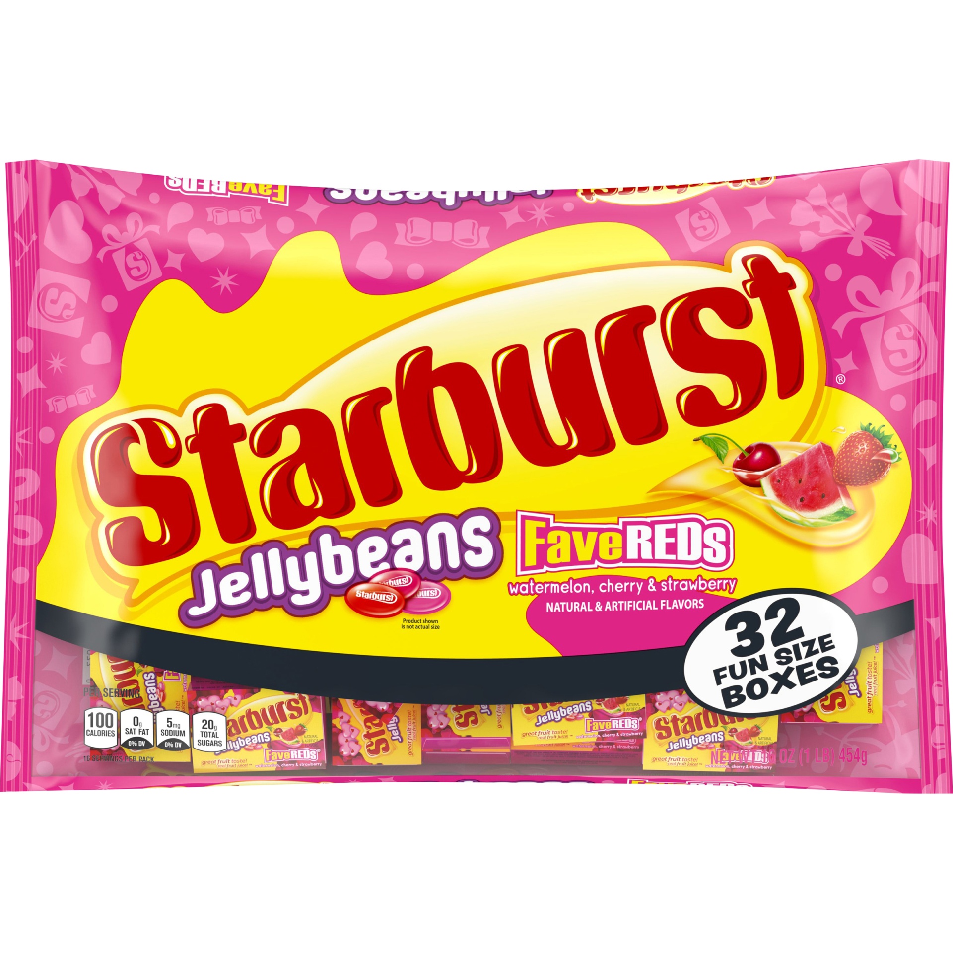 slide 1 of 1, STARBURST Jellybeans FaveREDs Valentine's Candy Exchange Kit Package, 16 oz