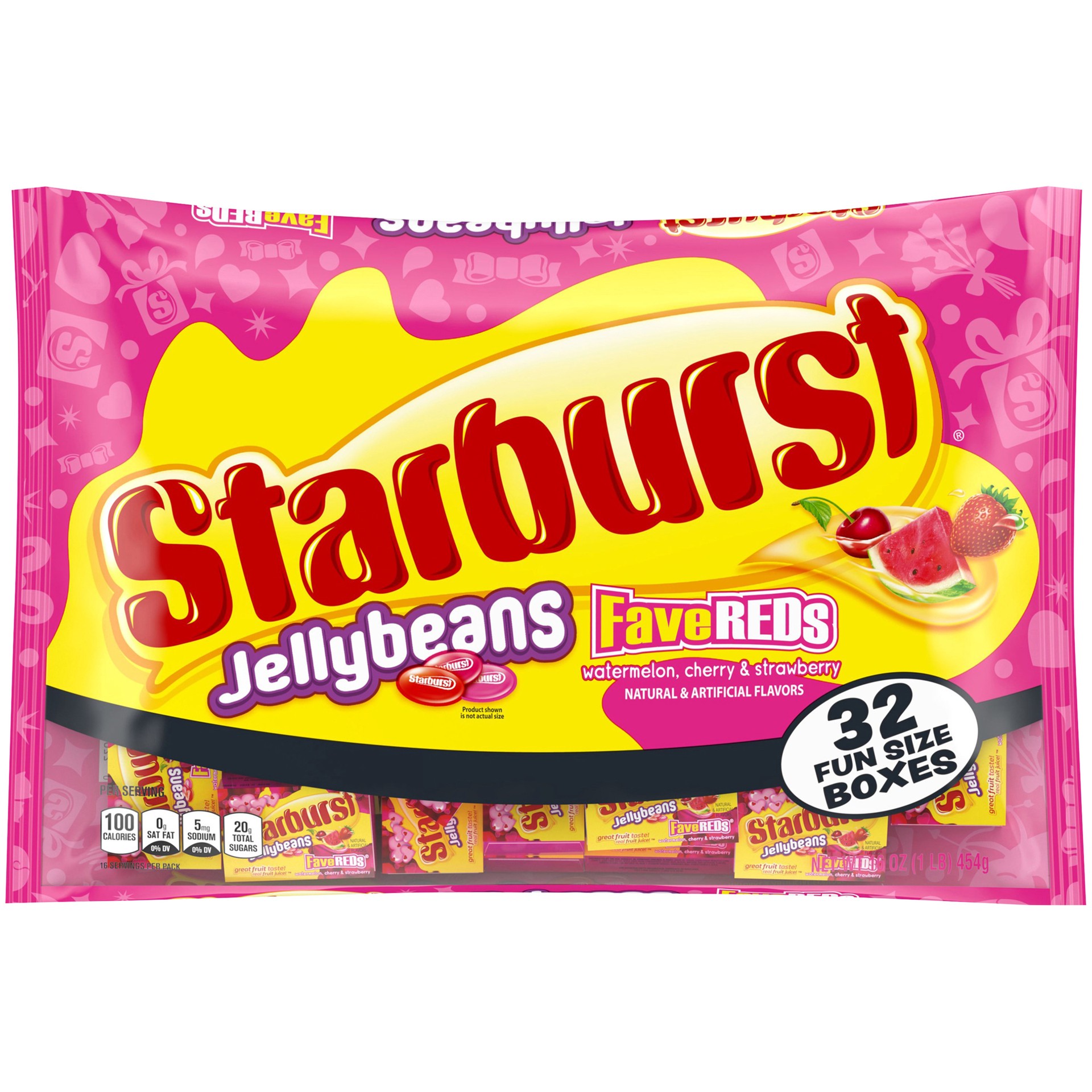 slide 1 of 6, STARBURST Jellybeans FaveREDs Valentine's Candy Exchange Kit (32-Ct., 14-Oz. Package), 16 oz