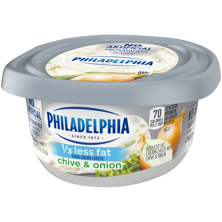 slide 4 of 8, Philadelphia Chive and Onion Reduced Fat Cream Cheese Spread, 7.5 oz