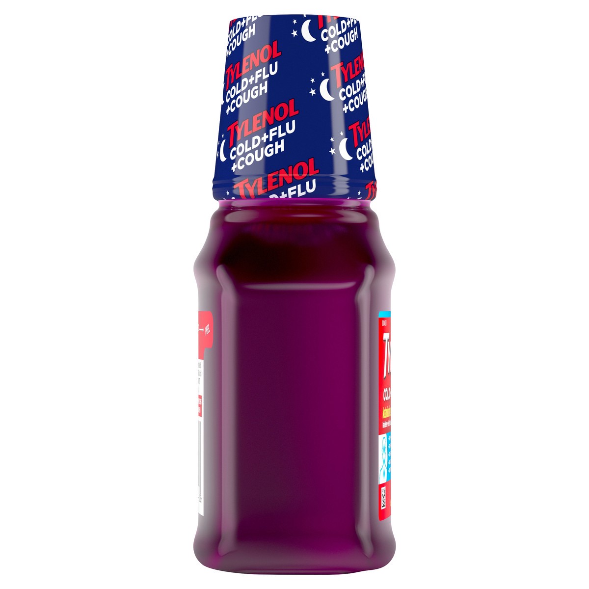 slide 4 of 6, Tylenol Cold + Flu + Cough Night Liquid, Wild Berry Burst, 8 fl oz