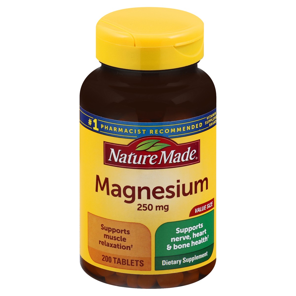 slide 2 of 12, Nature Made Magnesium Oxide 250 mg, Magnesium Supplement for Muscle, Heart, Bone and Nerve Health Support, 200 Tablets, 200 Day Supply, 200 ct