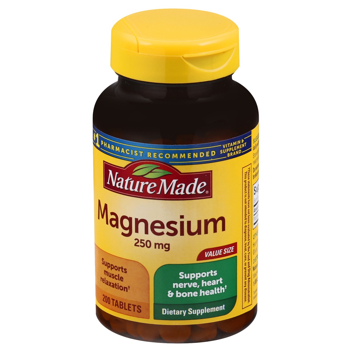 slide 8 of 12, Nature Made Magnesium Oxide 250 mg, Magnesium Supplement for Muscle, Heart, Bone and Nerve Health Support, 200 Tablets, 200 Day Supply, 200 ct