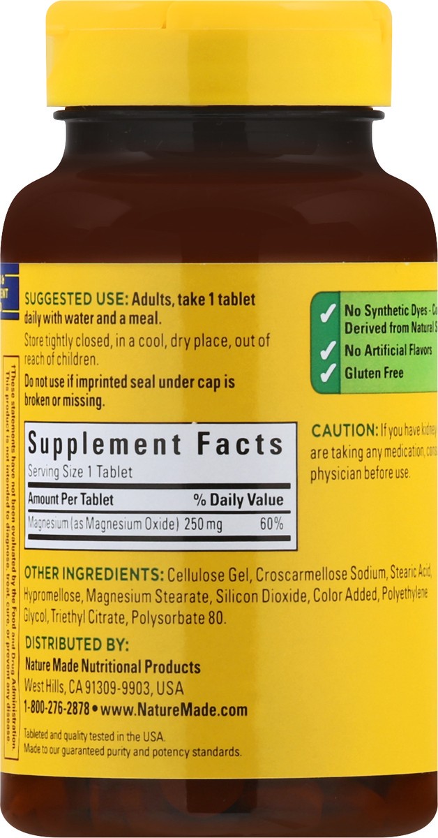 slide 6 of 12, Nature Made Magnesium Oxide 250 mg, Magnesium Supplement for Muscle, Heart, Bone and Nerve Health Support, 200 Tablets, 200 Day Supply, 200 ct