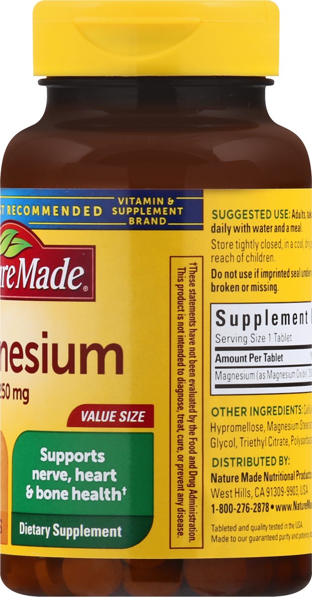 slide 10 of 12, Nature Made Magnesium Oxide 250 mg, Magnesium Supplement for Muscle, Heart, Bone and Nerve Health Support, 200 Tablets, 200 Day Supply, 200 ct