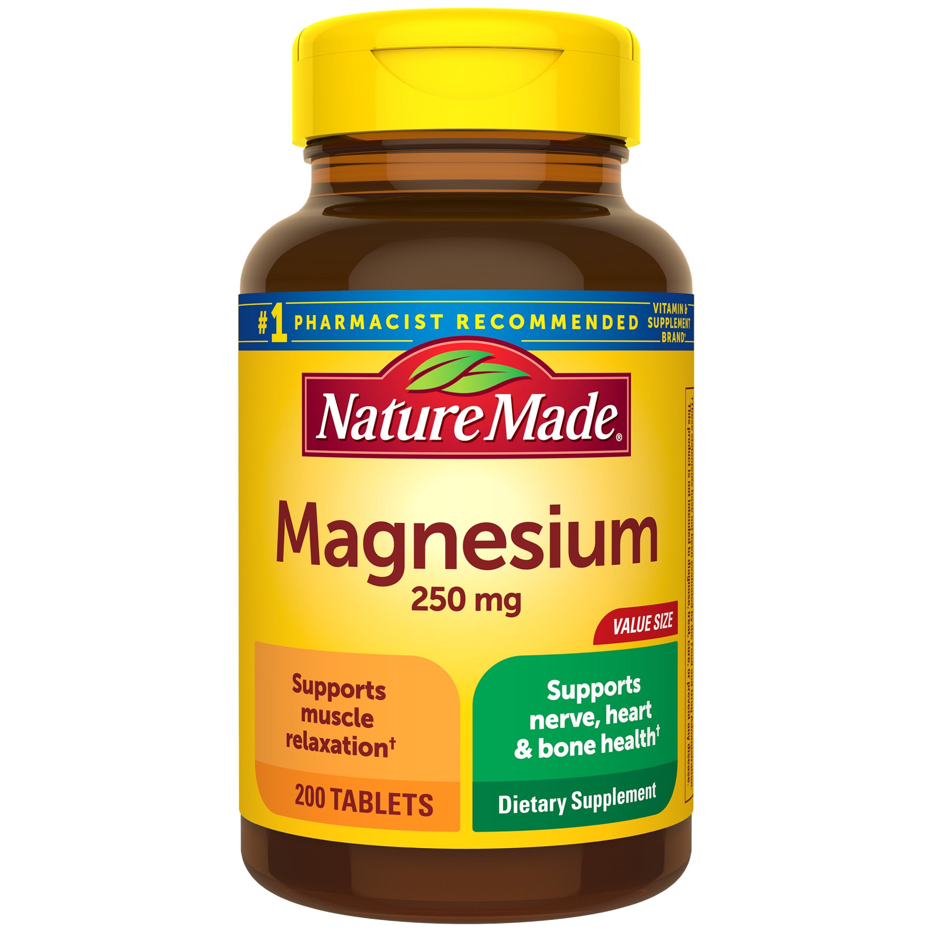 slide 1 of 12, Nature Made Magnesium Oxide 250 mg, Magnesium Supplement for Muscle, Heart, Bone and Nerve Health Support, 200 Tablets, 200 Day Supply, 200 ct