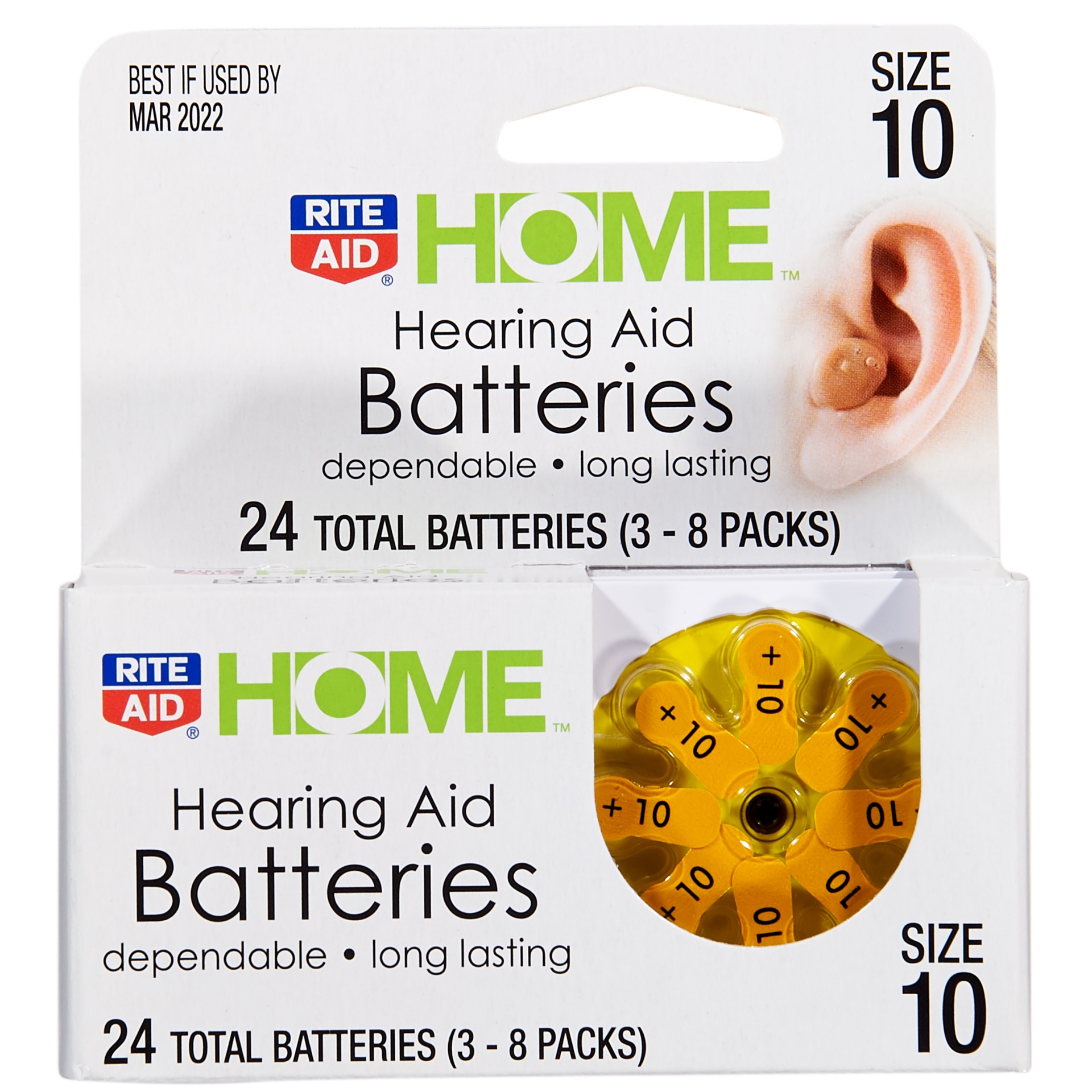 slide 1 of 3, Rite Aid Home Hearing Aid Batteries, Size 10, 24 ct