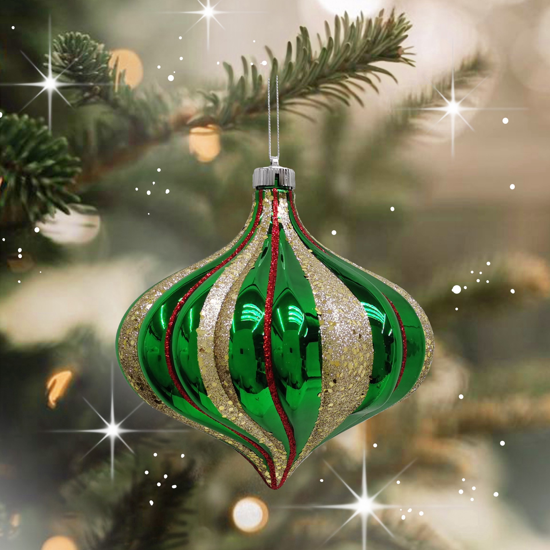 slide 3 of 3, 8.25" Green & Gold Glitter Jumbo Onion Ornament By Ashland, 8.25 in