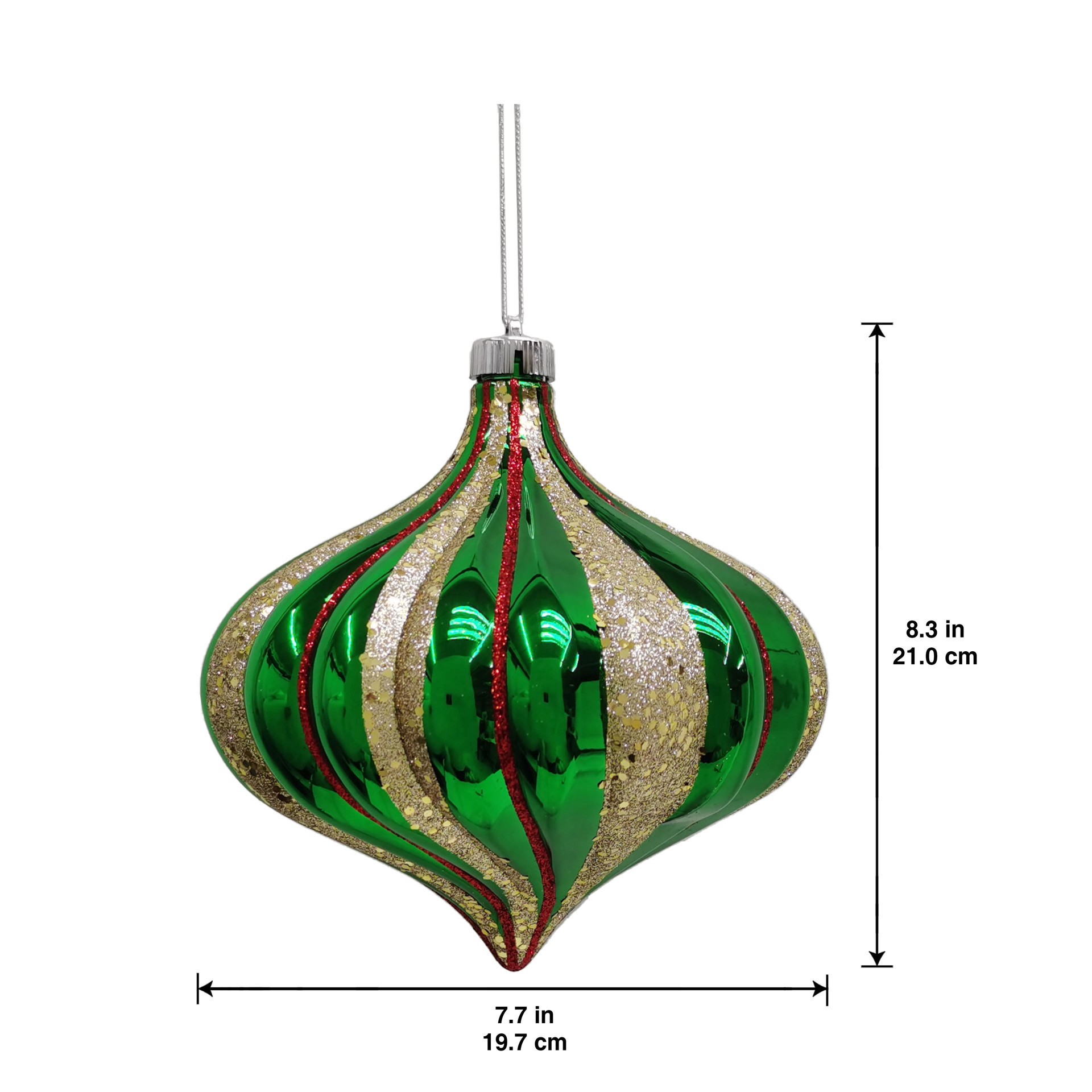 slide 2 of 3, 8.25" Green & Gold Glitter Jumbo Onion Ornament By Ashland, 8.25 in