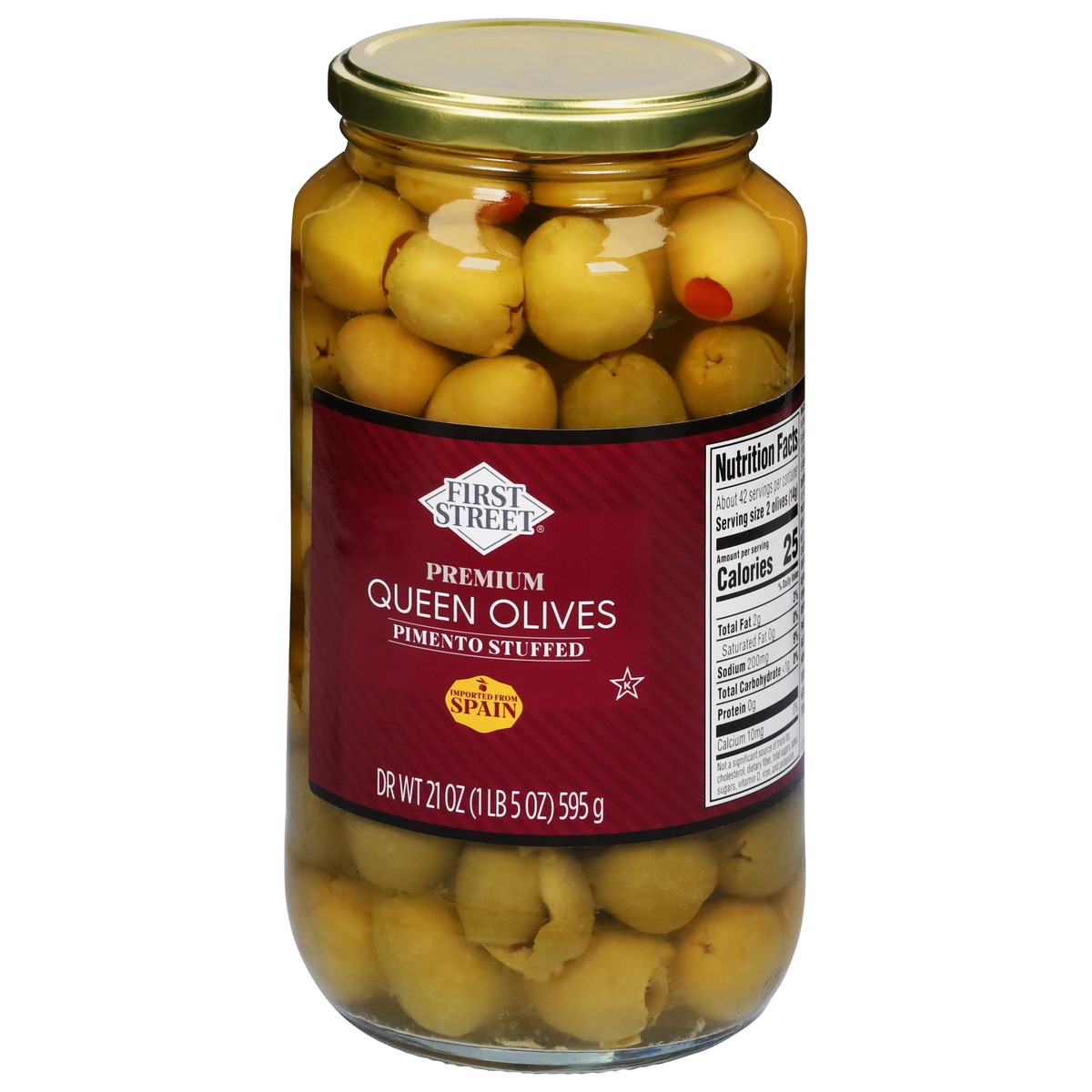 slide 4 of 4, First Street Fs Stuff Queen Olives, 21 oz