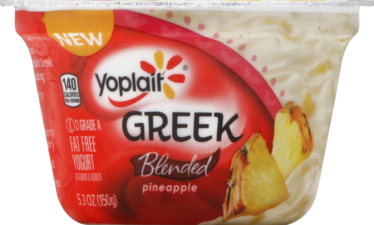 slide 3 of 3, Yoplait Greek Blended Yogurt, Fat Free, Pineapple, 5.3 oz