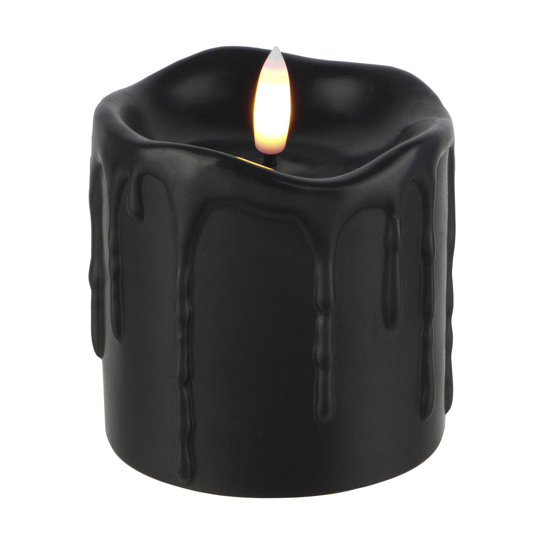 slide 2 of 2, 3" X 3" Black Dripping Led Wax Pillar Candle By Ashland, 3 in x 3 in