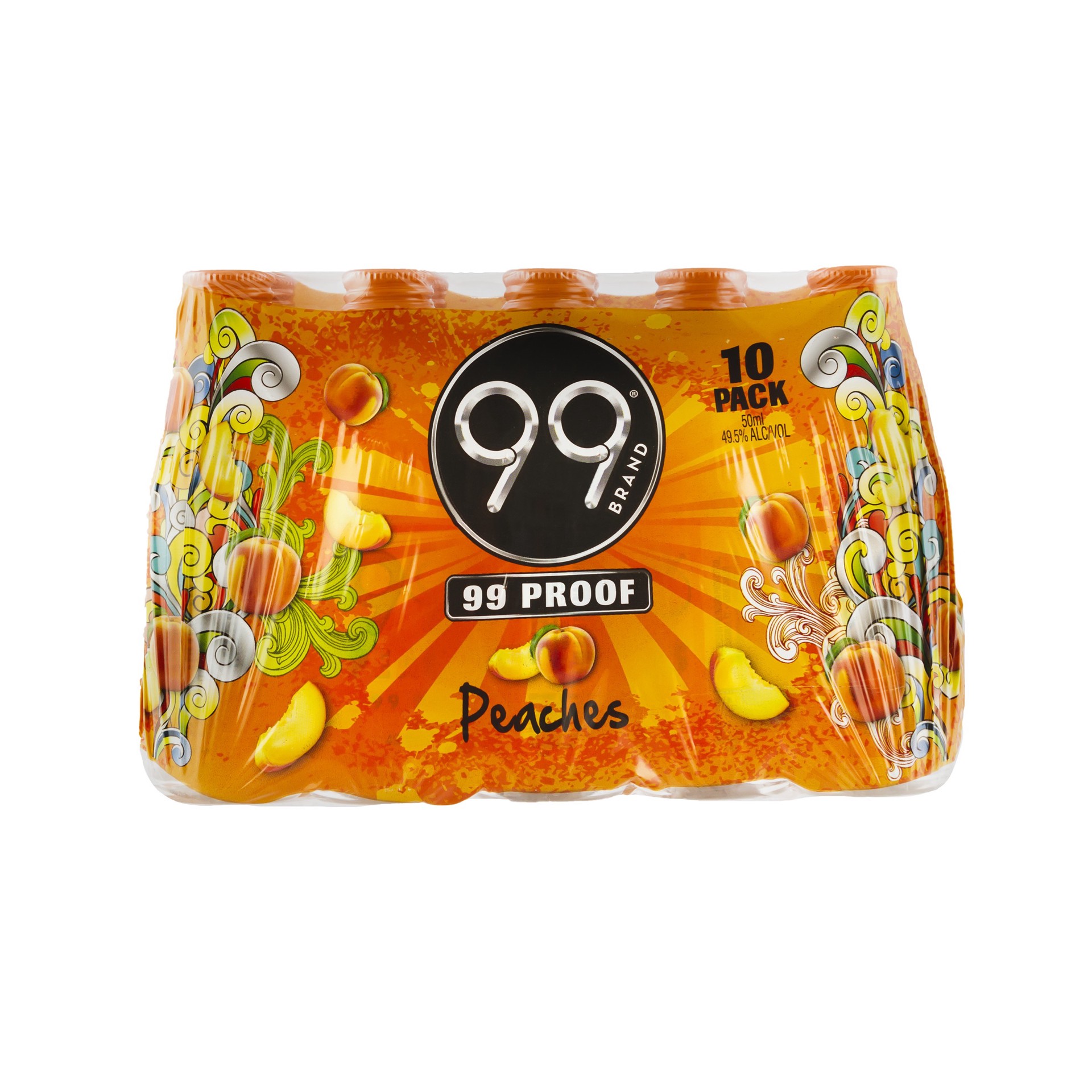 slide 1 of 2, 99 Brand 99 Peaches Liqueur 10 Pack 50ml 99 Proof, 16.9 oz