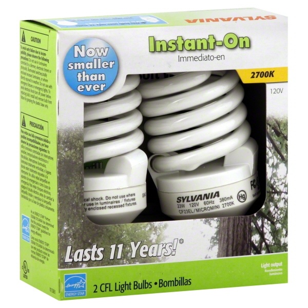 slide 1 of 2, Sylvania CFL Instant-On Light Bulbs, 2 ct