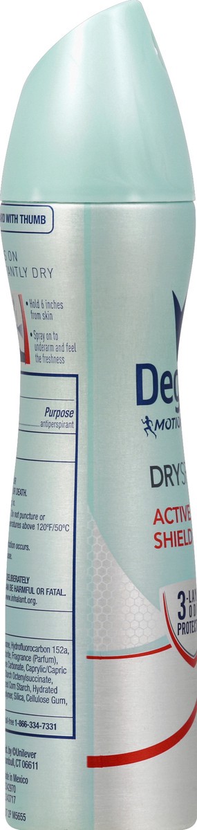 slide 3 of 6, Degree Motionsense Active Shield Dry Spray Antiperspirant and Deodorant, 3.8 oz