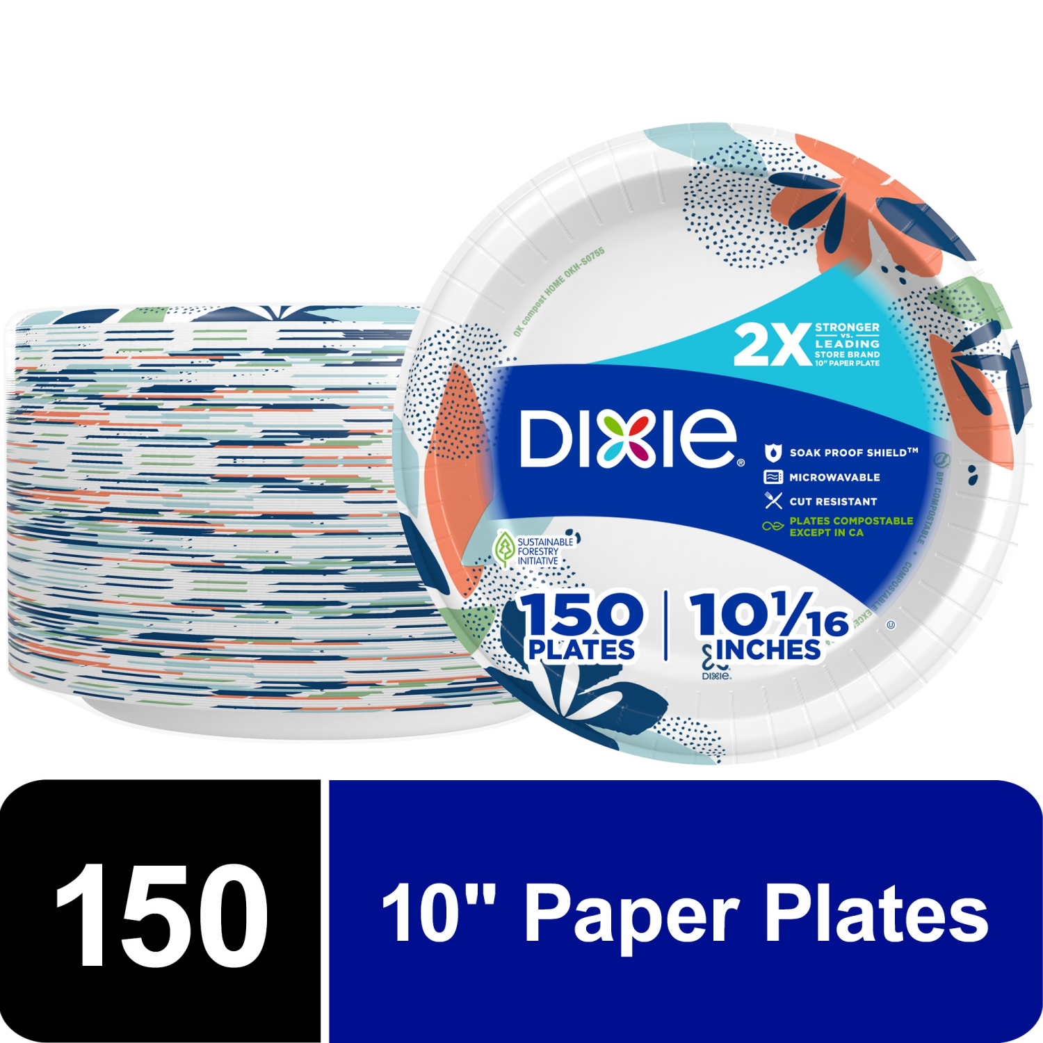 slide 1 of 5, Dixie Paper Plate, 10 Inch Disposable Plates, 150 Count, 150 ct