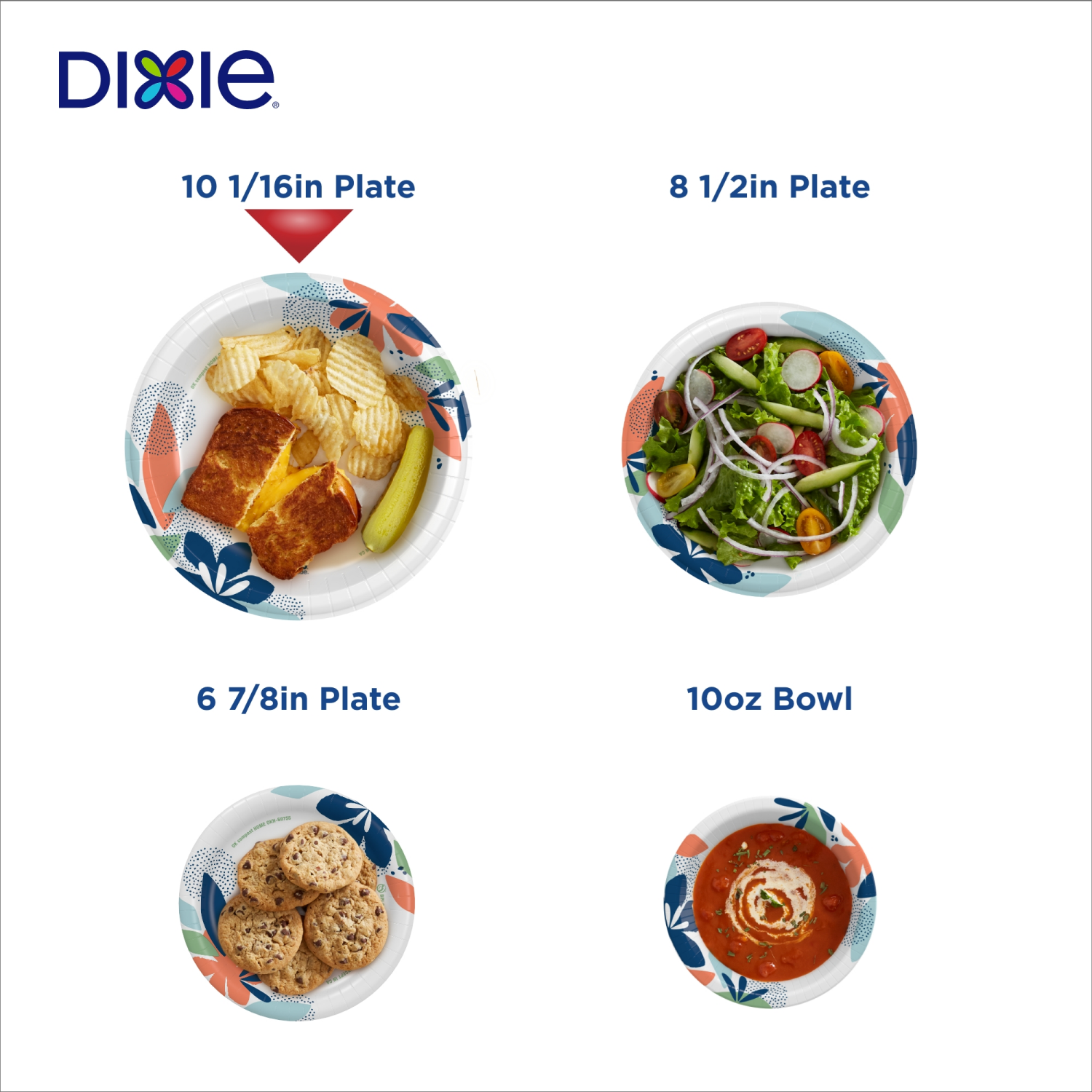 slide 2 of 8, Dixie Compostable 10 Inch Paper Plates, 54 Count, 54 ct