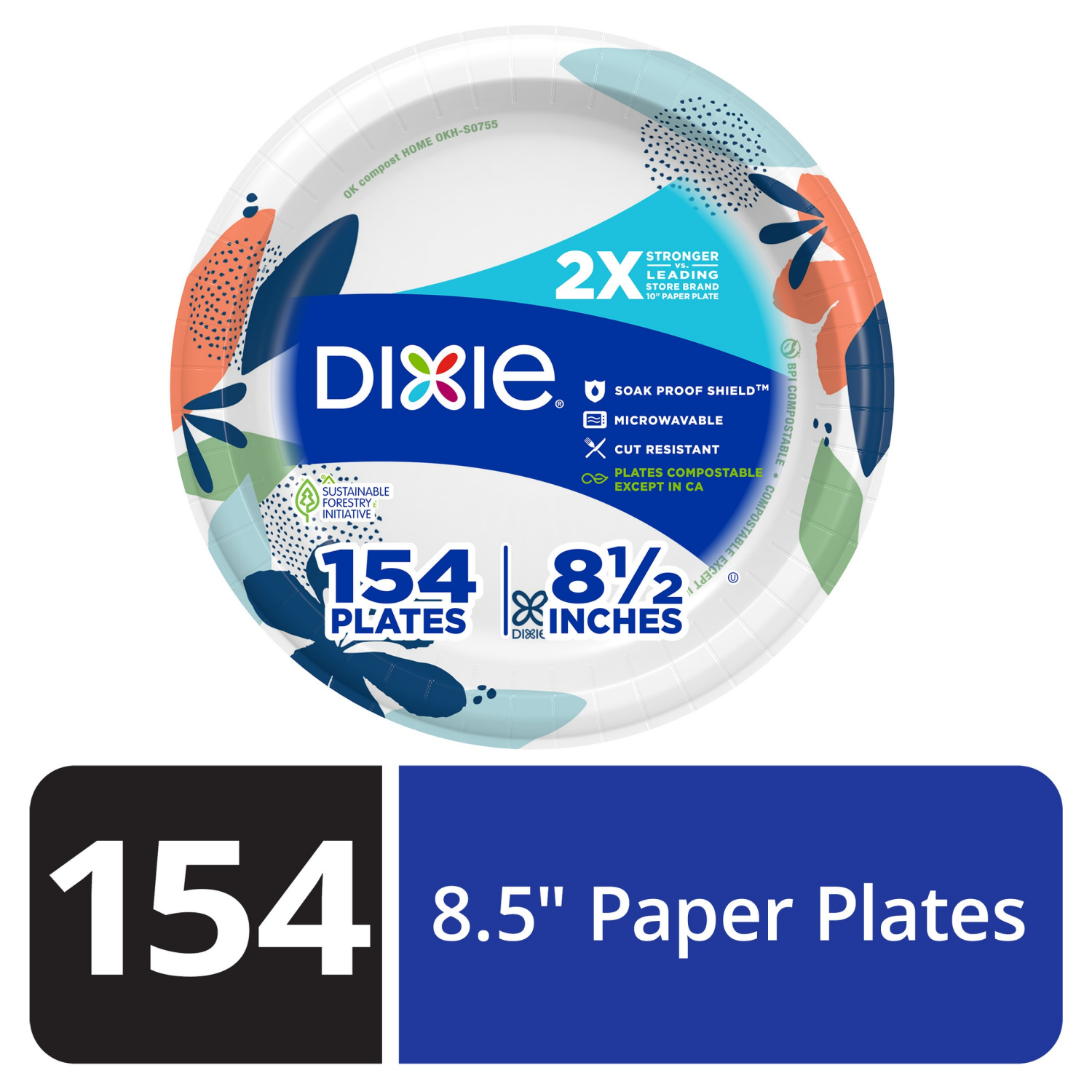 slide 1 of 5, Dixie Paper Plates, 8 1/2 inch, Dinner Size Printed Disposable Plate, 154 Count, 154 ct