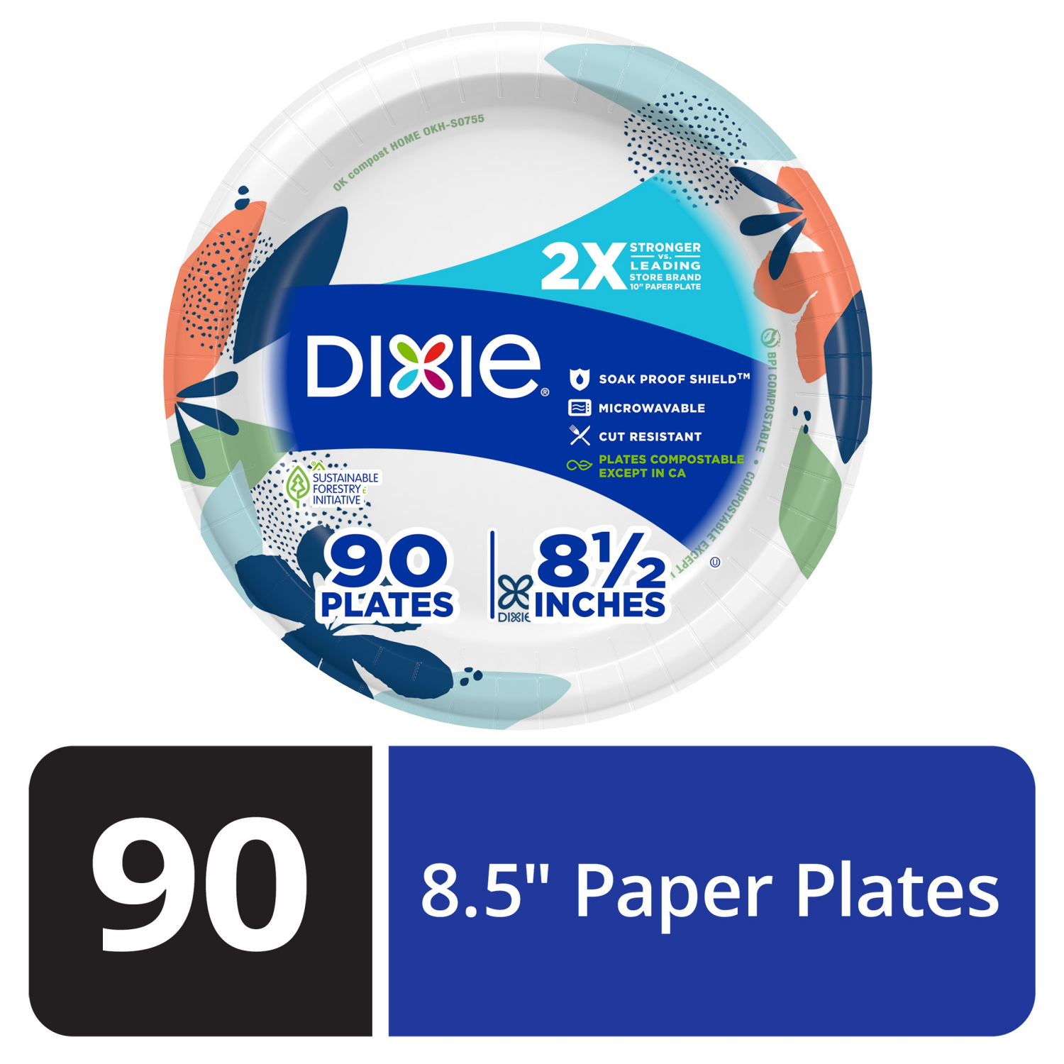 slide 1 of 5, Dixie Paper Plates, 8 1/2 inch, Dinner Size Printed Disposable Plate, 90 Count, 90 ct