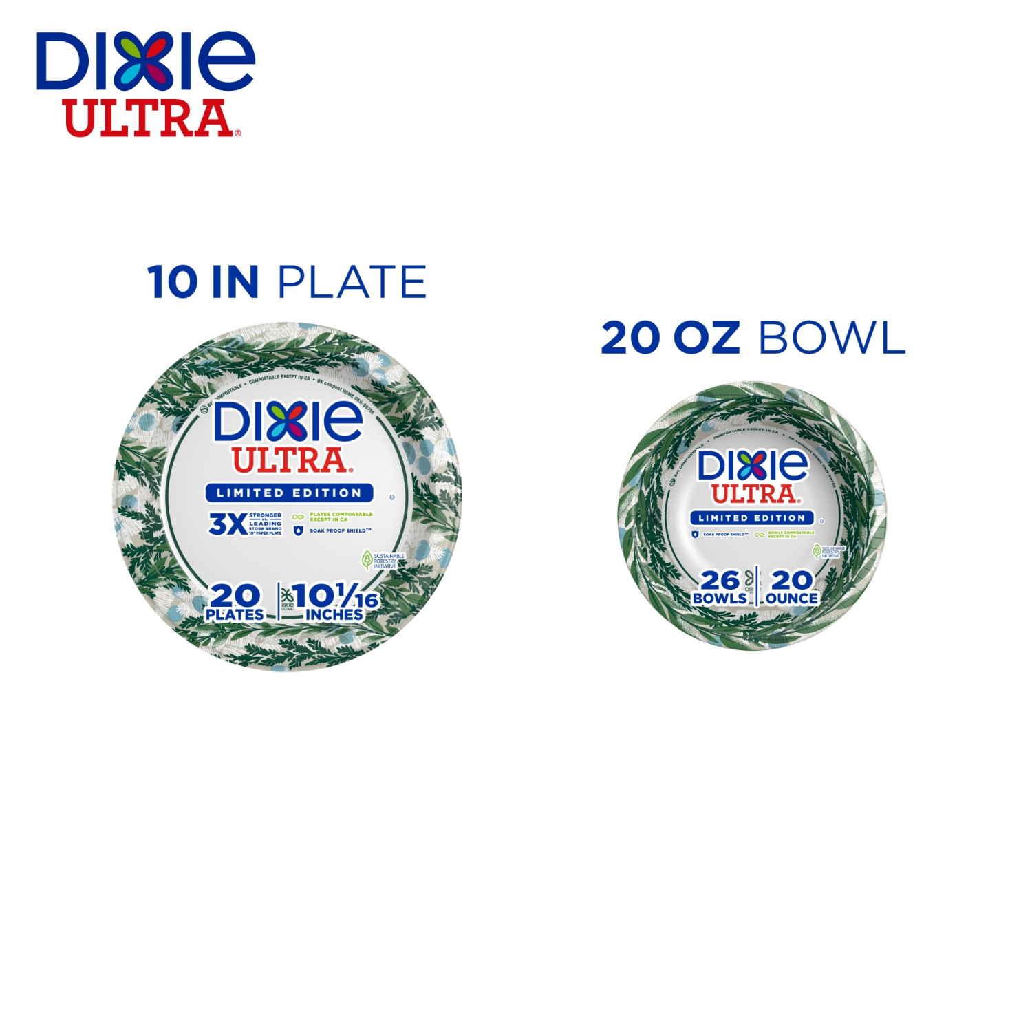 slide 4 of 8, Dixie Ultra Compostable 10 Inch Plates, 20 Count, 20 ct