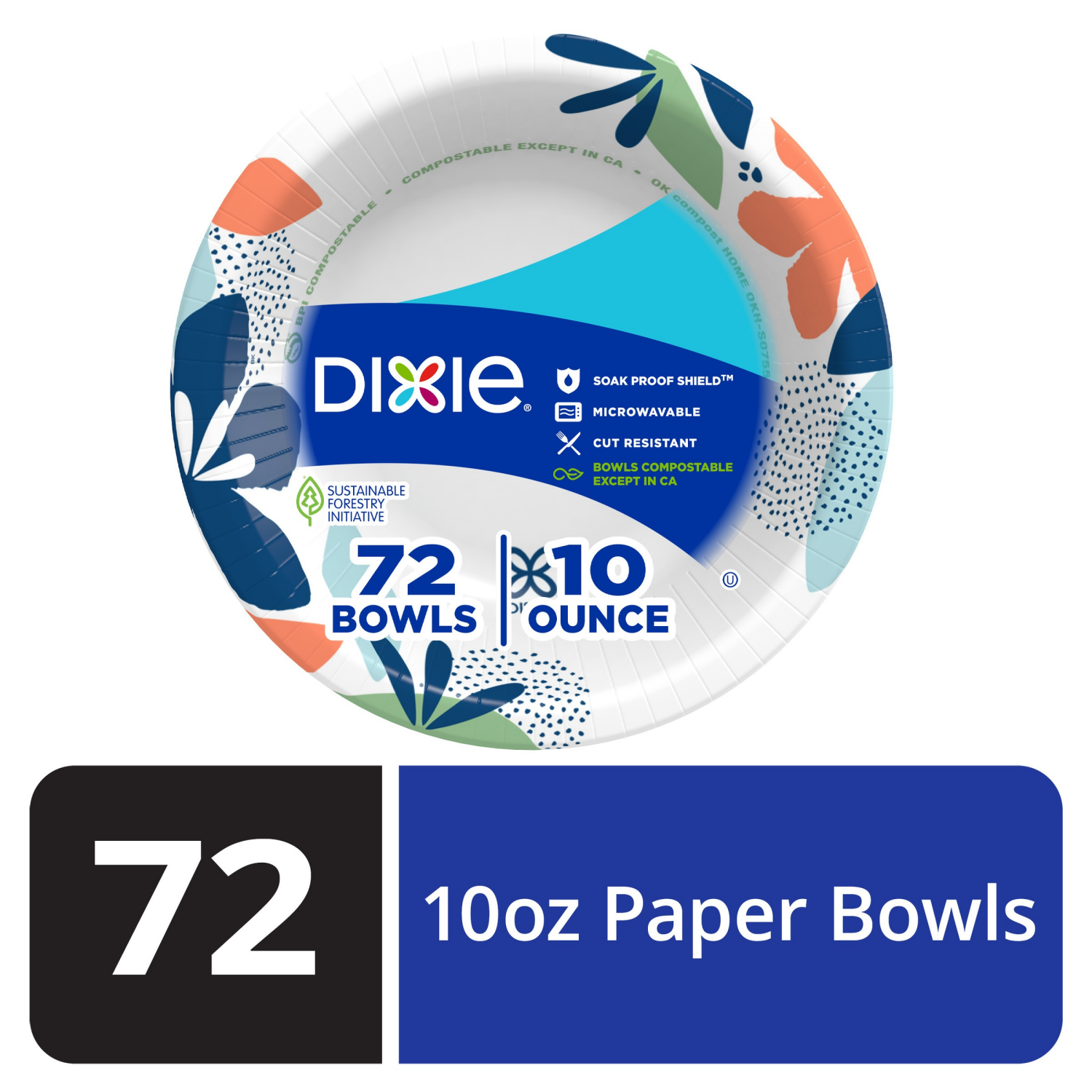 slide 1 of 5, Dixie Paper Bowl, 10 Ounce Disposable Bowls, 72 Count, 72 ct