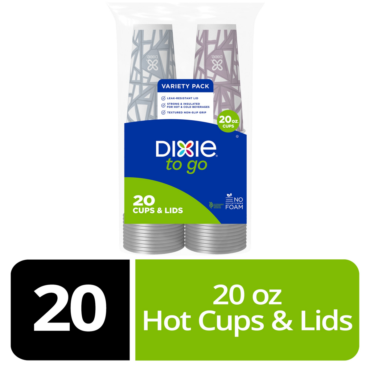 slide 1 of 25, Dixie To Go Insulated 20 Ounce Paper Cups & Lids Variety Pack 20 ea, 20 ct