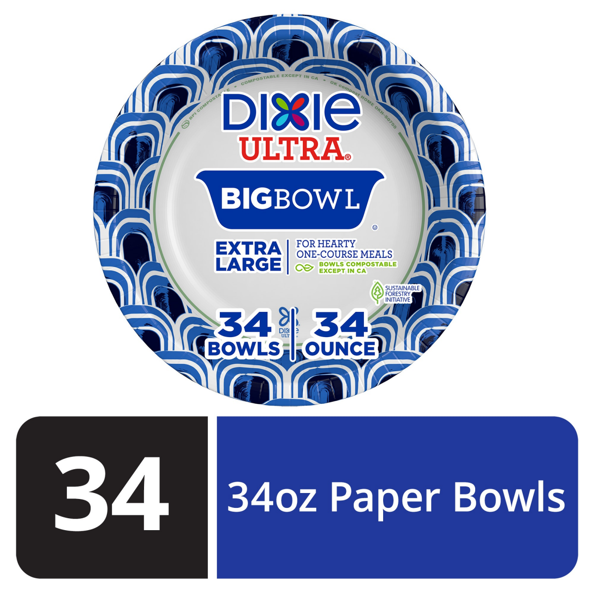 slide 1 of 8, Dixie Ultra Compostable 34 Ounce Bowls, 34 Count, 34 ct