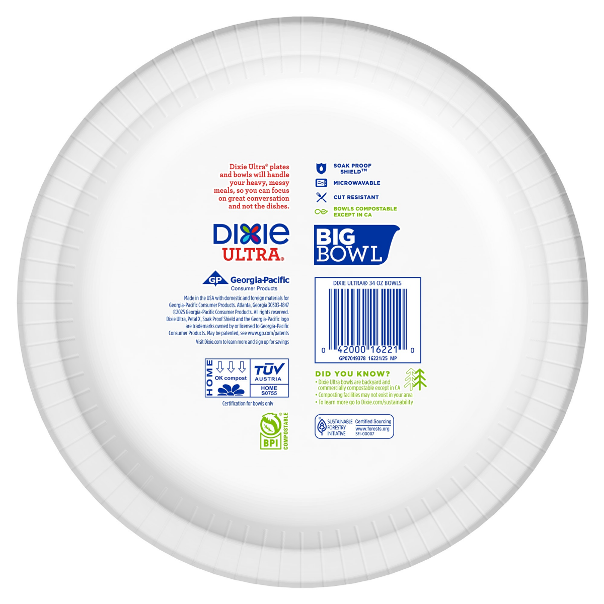 slide 6 of 8, Dixie Ultra Compostable 34 Ounce Bowls, 34 Count, 34 ct