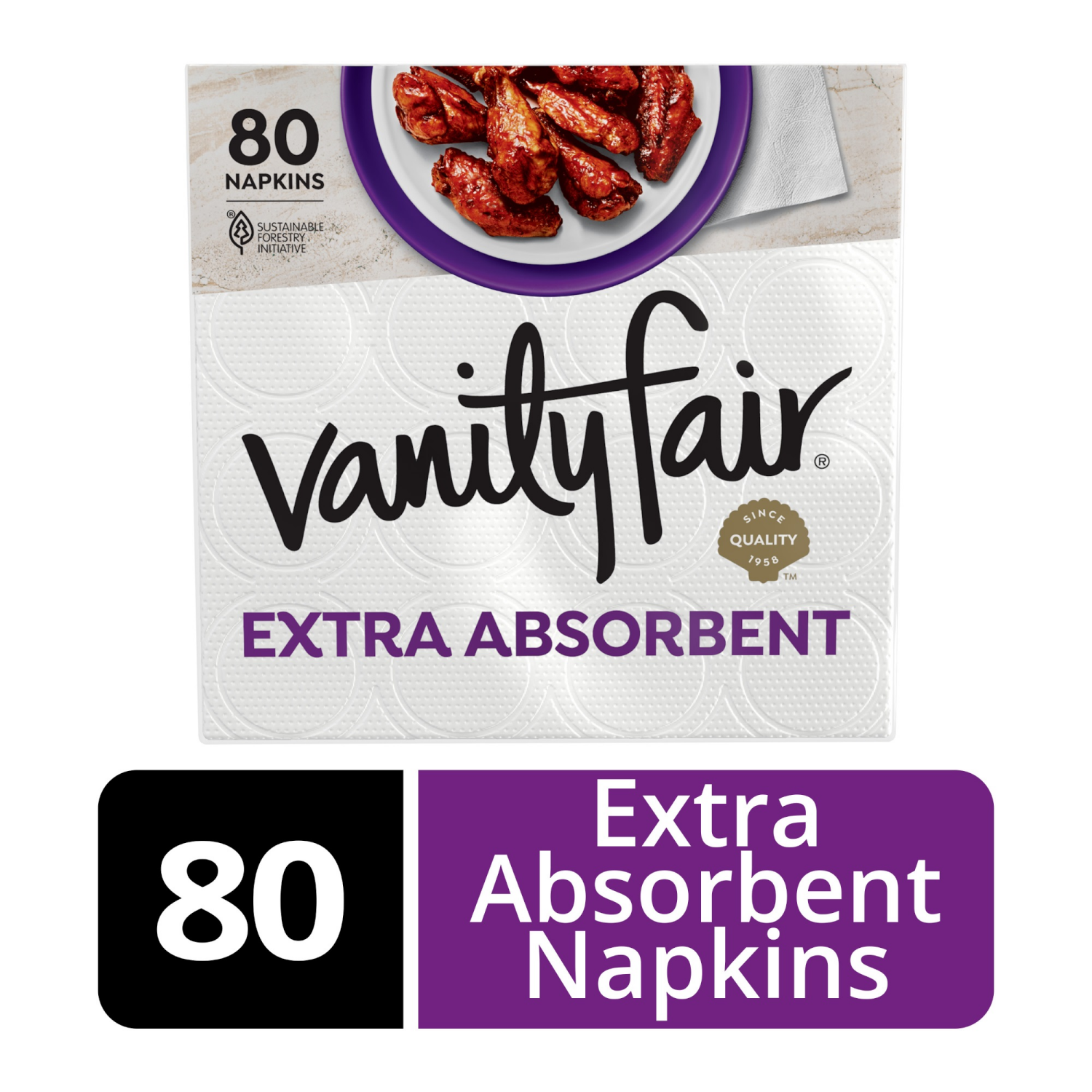 slide 1 of 5, VANITY FAIR Napkins, Everyday, Extra Absorbent, 2-Ply, 80 ct