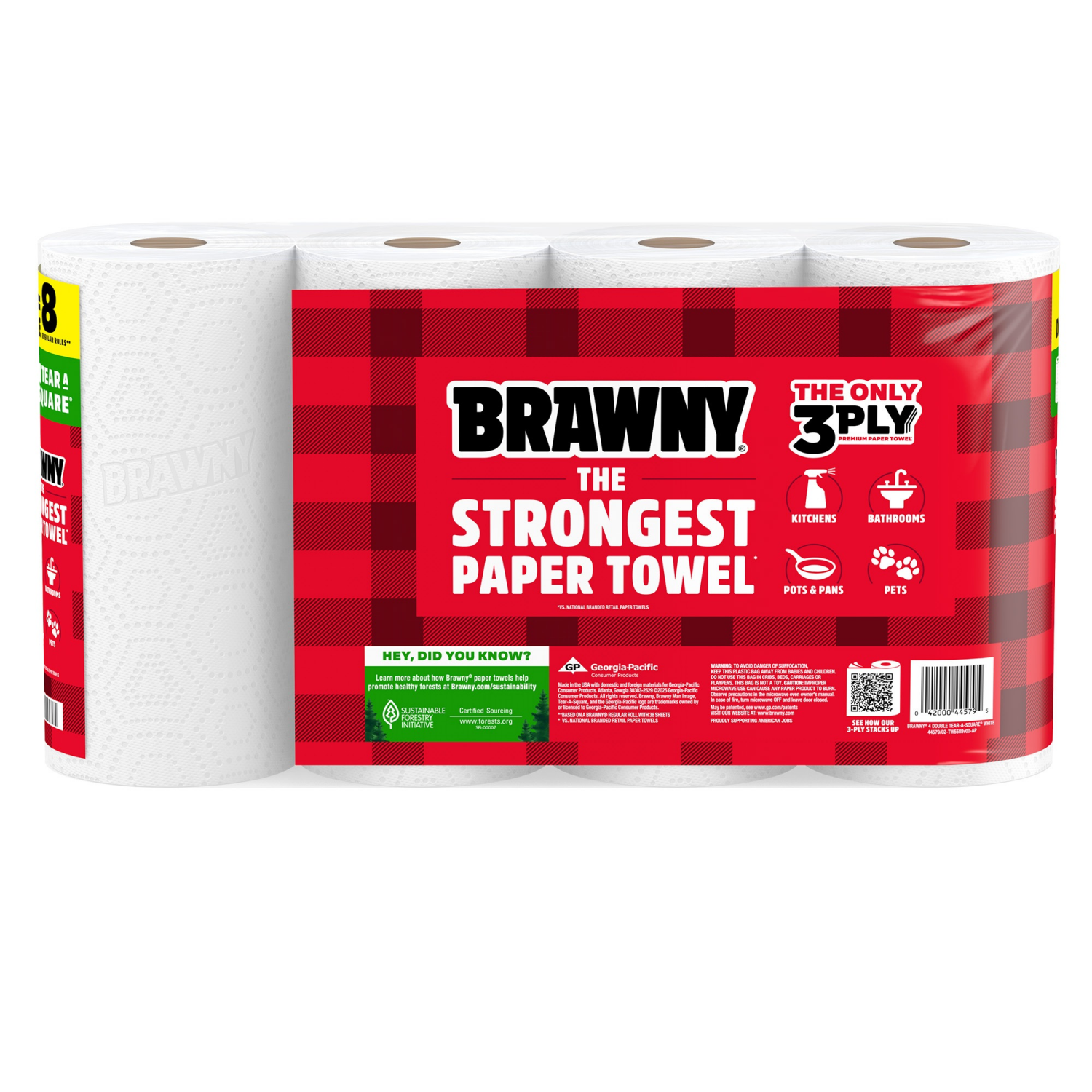 slide 3 of 8, Brawny TEAR-A-SQUARE PAPER TOWELS, 4 DOUBLE ROLLS, 4 ct