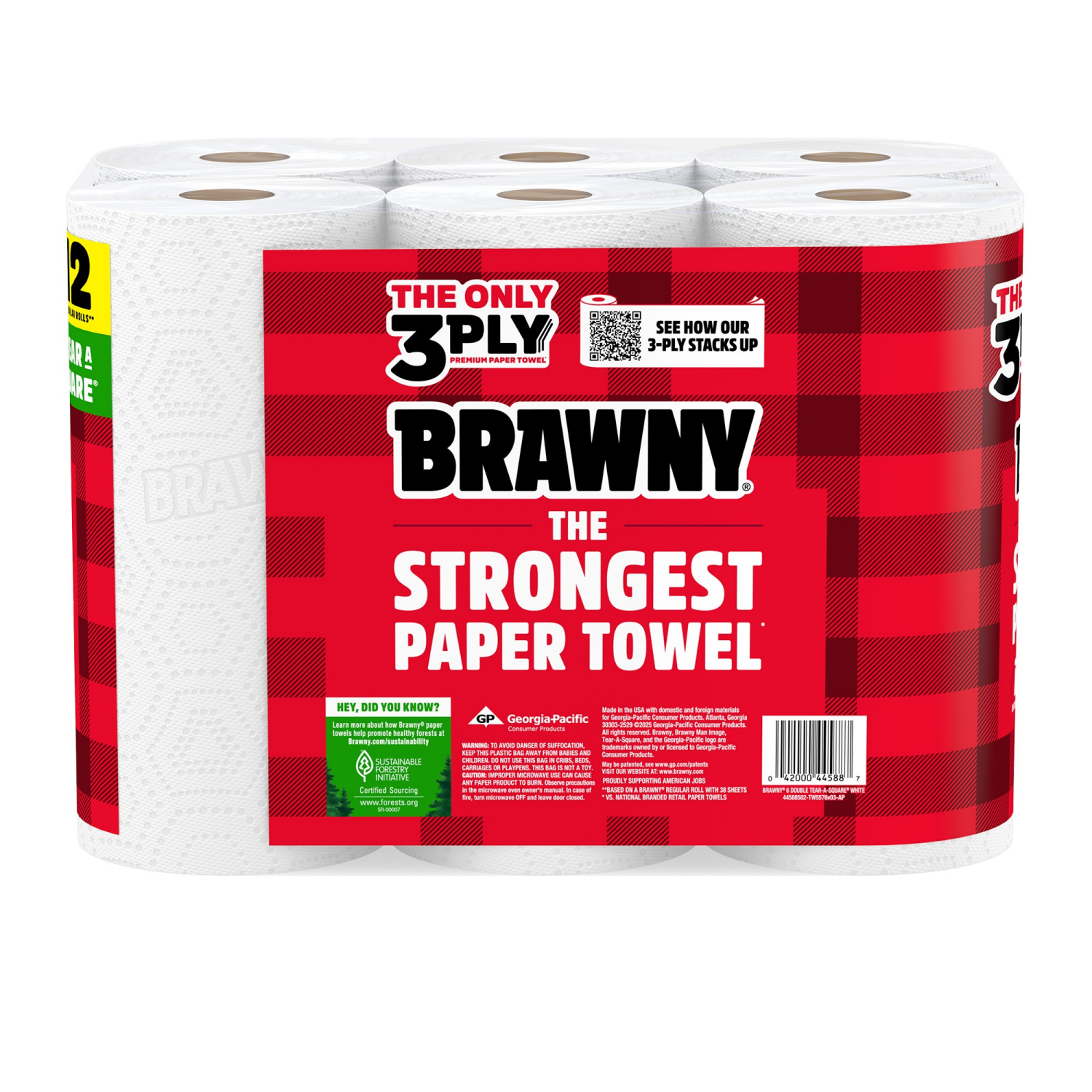 slide 3 of 8, Brawny Tear-A-Square Paper Towels, 6 Double Rolls, 6 ct