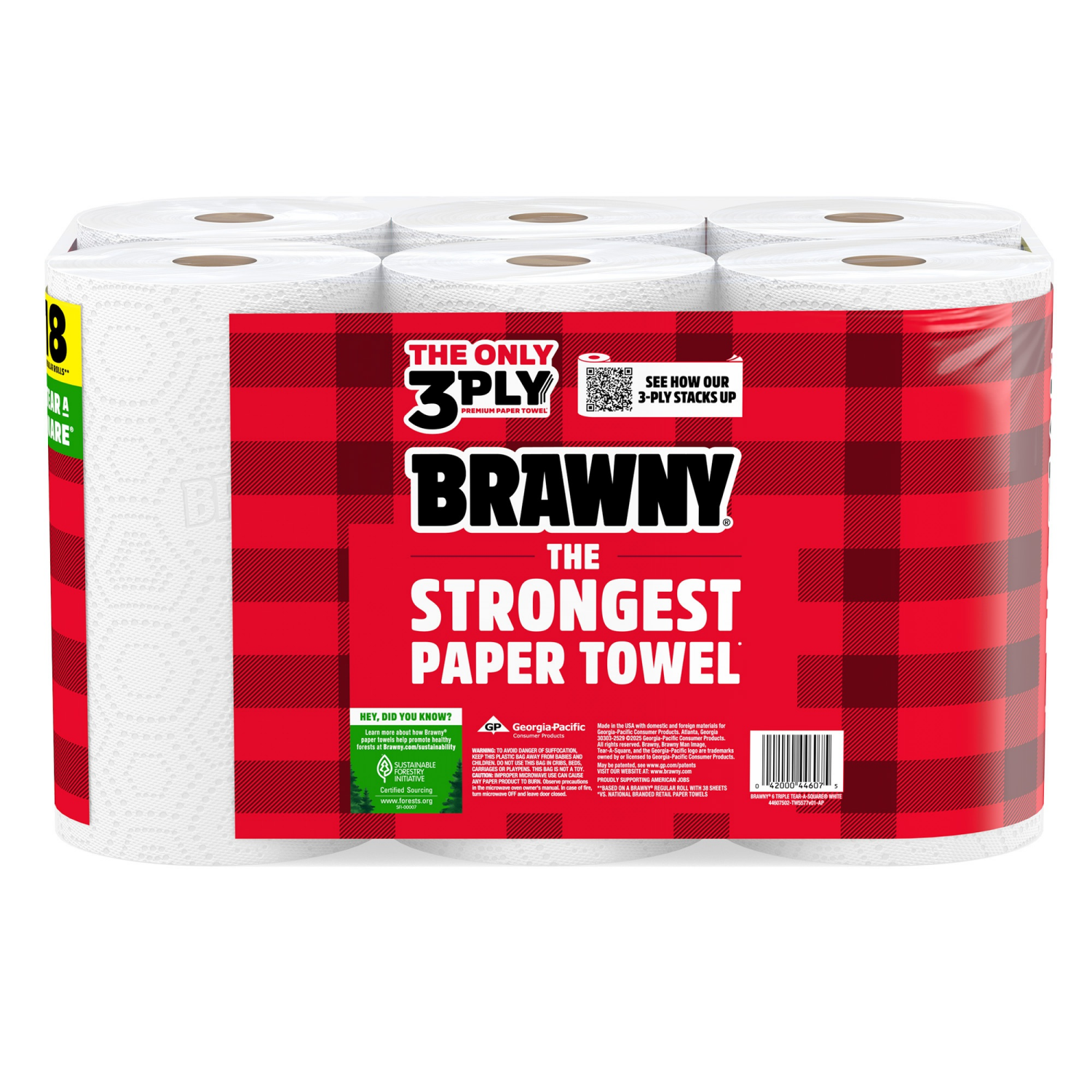 slide 3 of 8, Brawny Tear-A-Square Paper Towels, 12 Triple Rolls, 6 ct