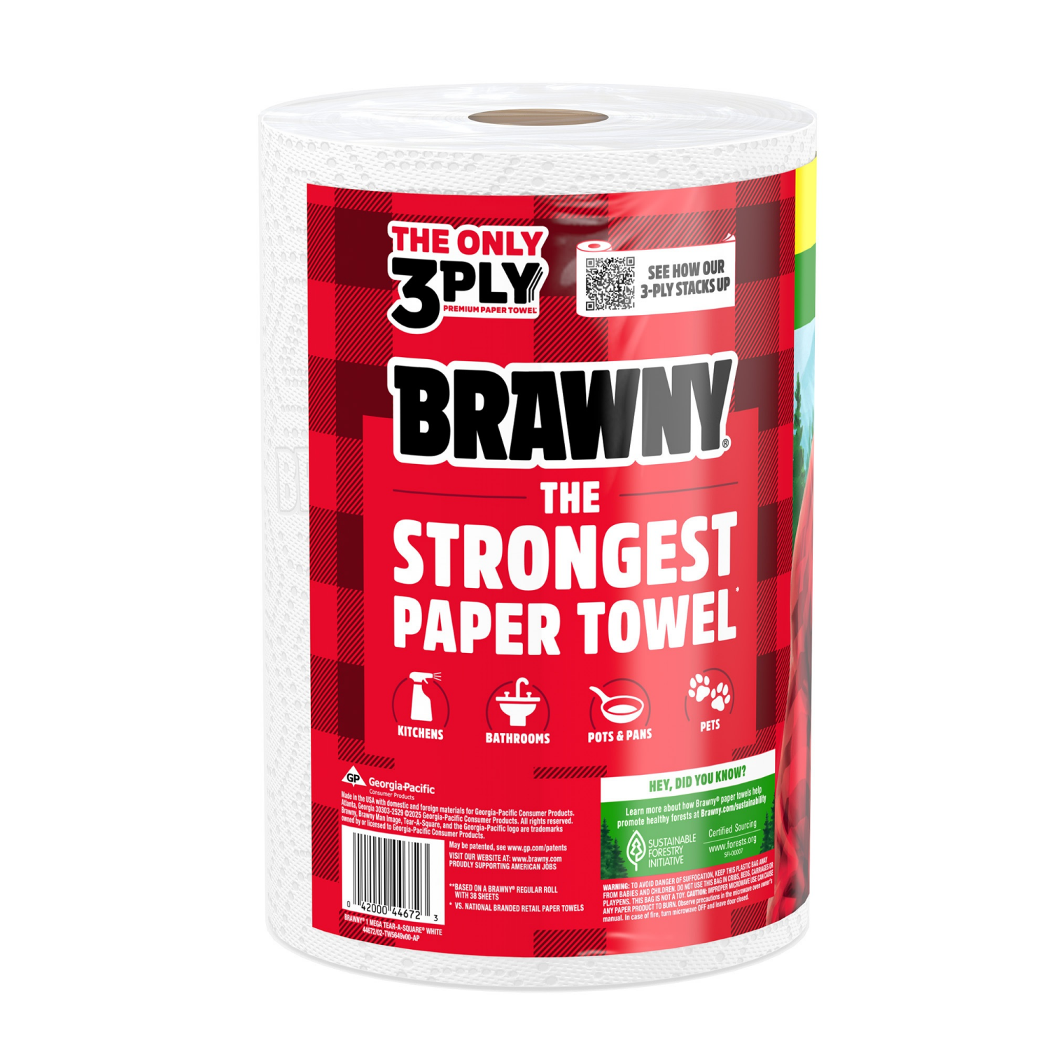 slide 3 of 8, Brawny Tear-A-Square Paper Towels, 1 Mega Roll, 1 ct