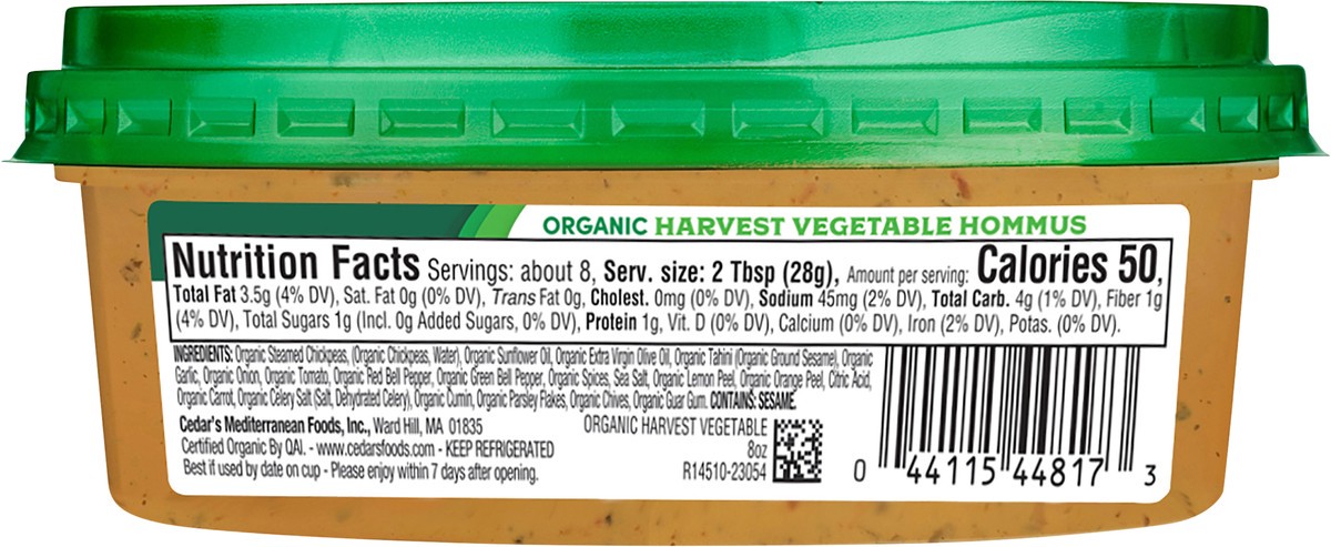 slide 6 of 8, Cedar's Foods Organic Harvest Vegetable Hommus, 8 oz