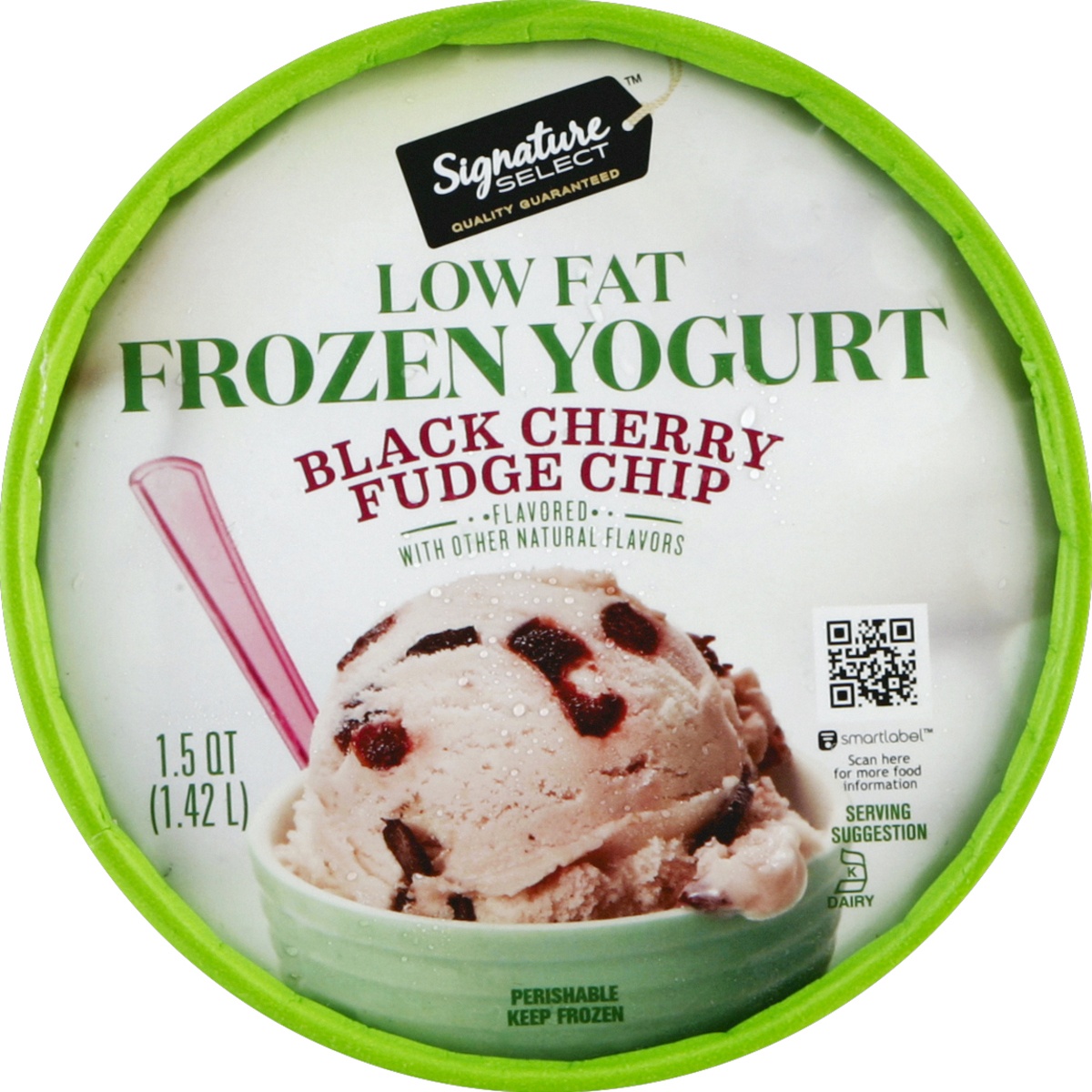 slide 3 of 3, Lucerne Dairy Farms Frozen Yogurt Chocolate Chip Black Cherry Low Fat, 1.5 qt